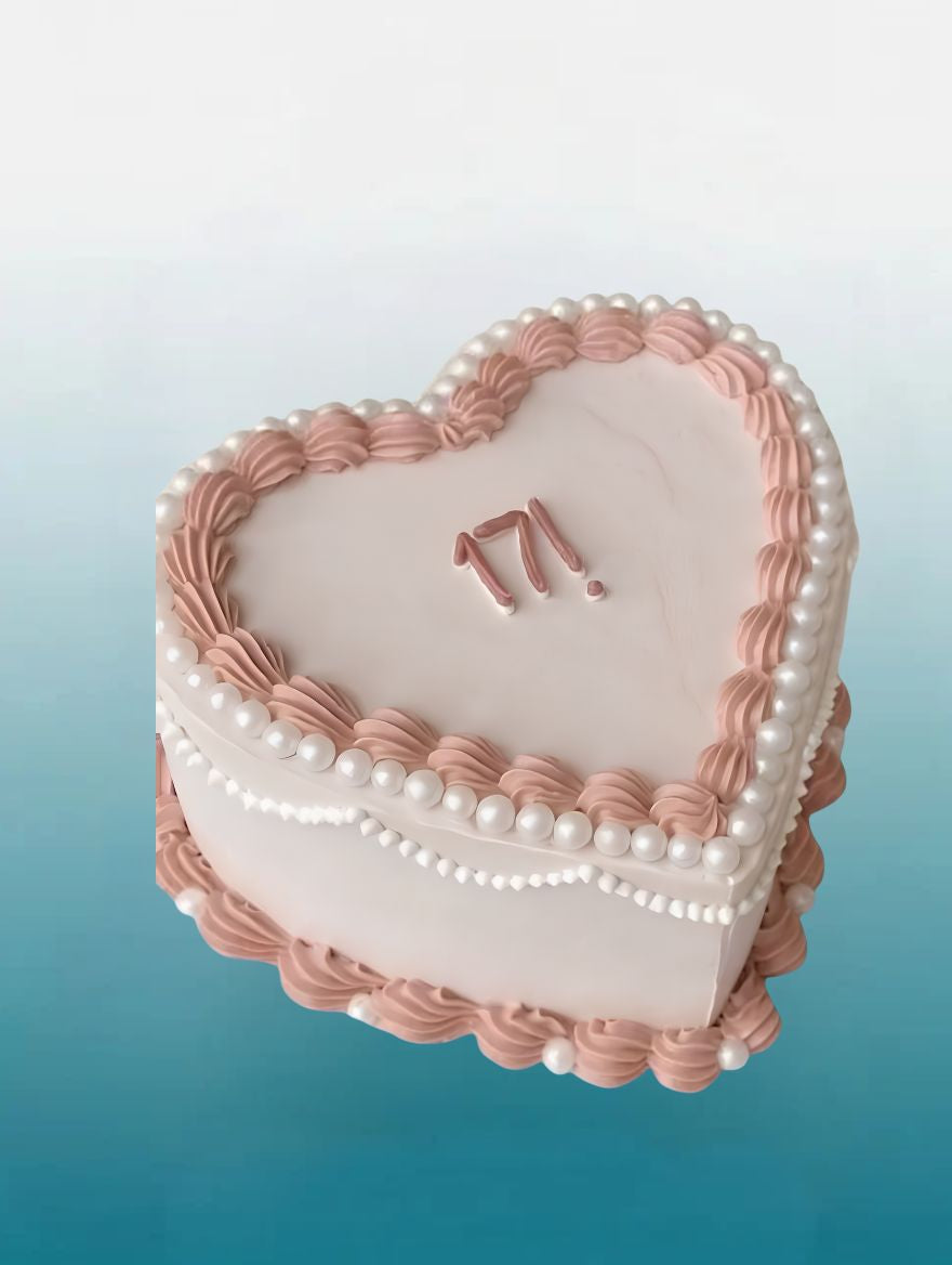Blush Pearl Heart Cake | Personalised Heart Birthday Cake