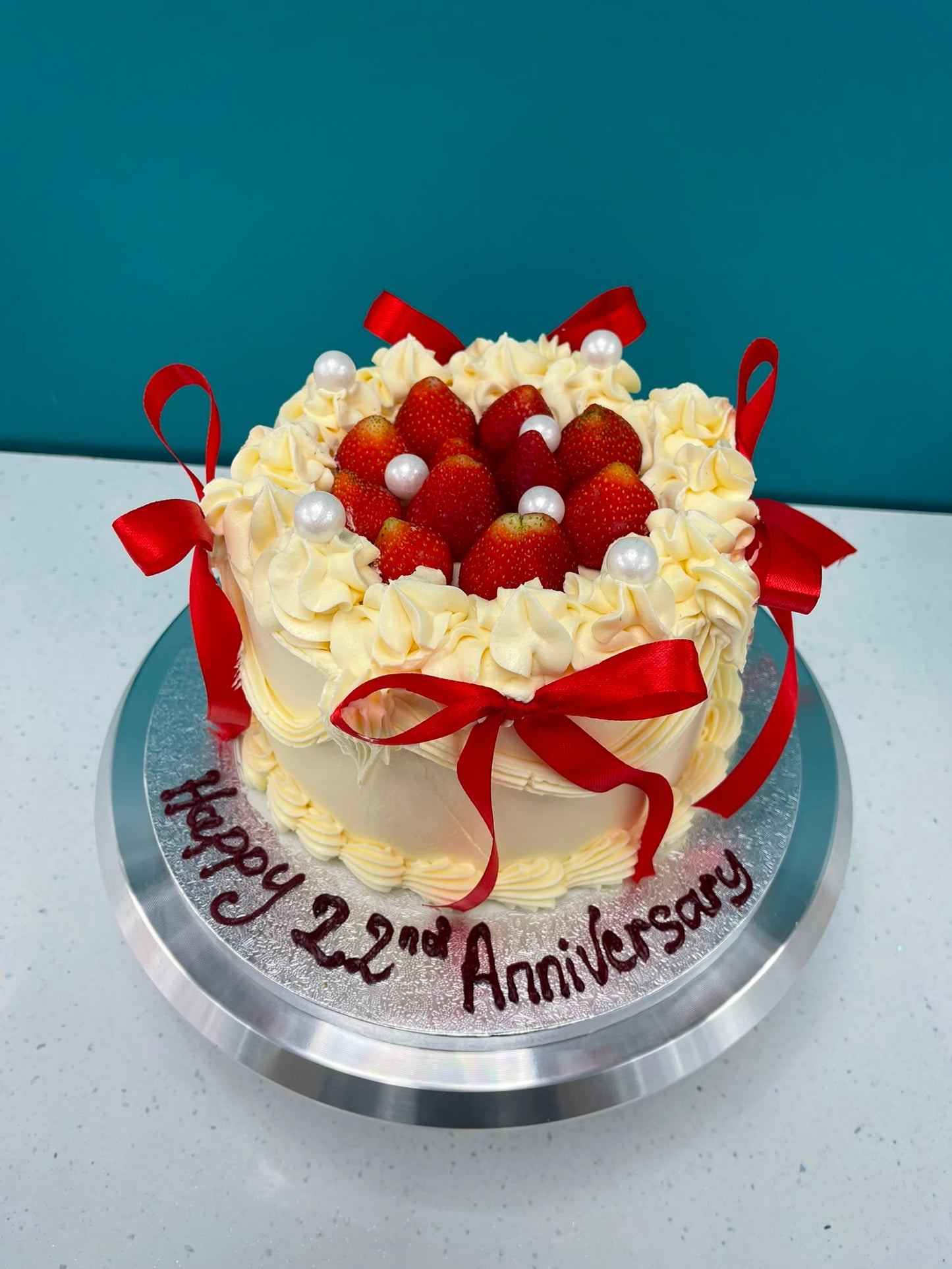 Anniversary Cake with fruits and Pearls
