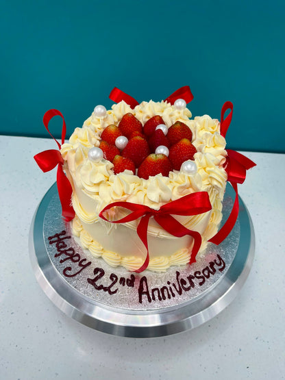 Anniversary Cake with fruits and Pearls