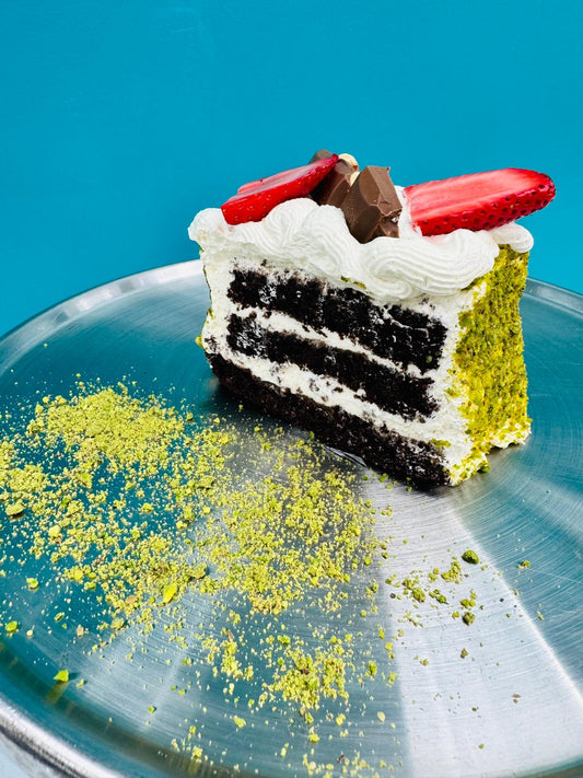 Chocolate Pistachio Cake Slice