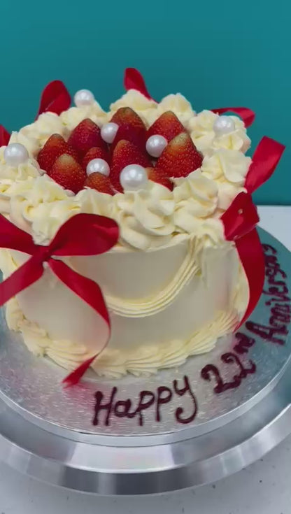 Anniversary Cake with fruits and Pearls
